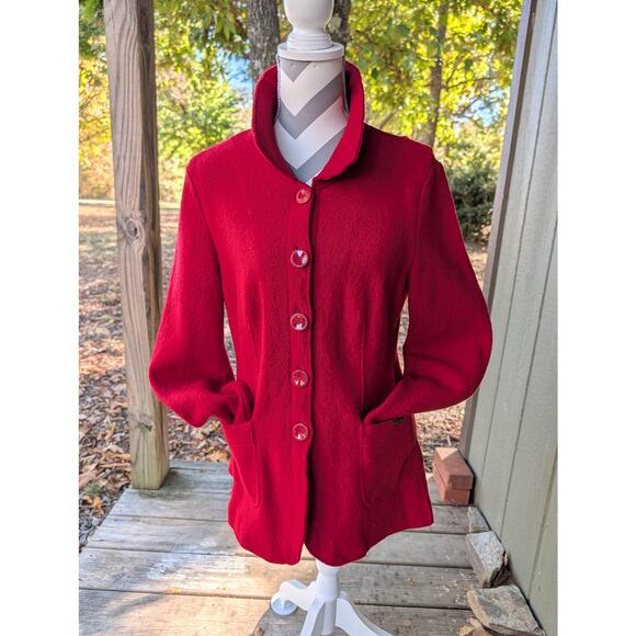 Geiger Vtg Red Button Up Cardigan Blazer Darted Jacket Wool 40 Austria Medium - Picture 13 of 13